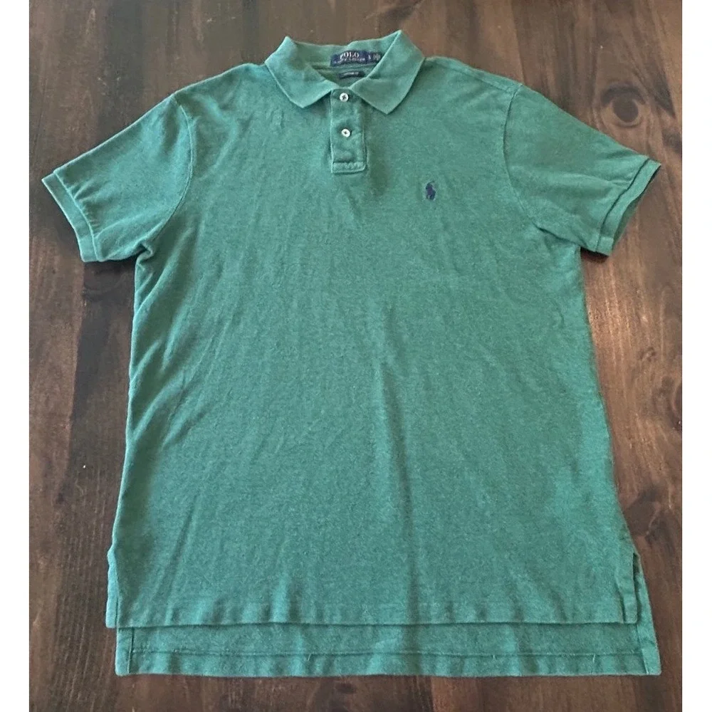 Polo Ralph Lauren Polo Shirt Large Green Custom Fit Pique Cotton Preppy Classic